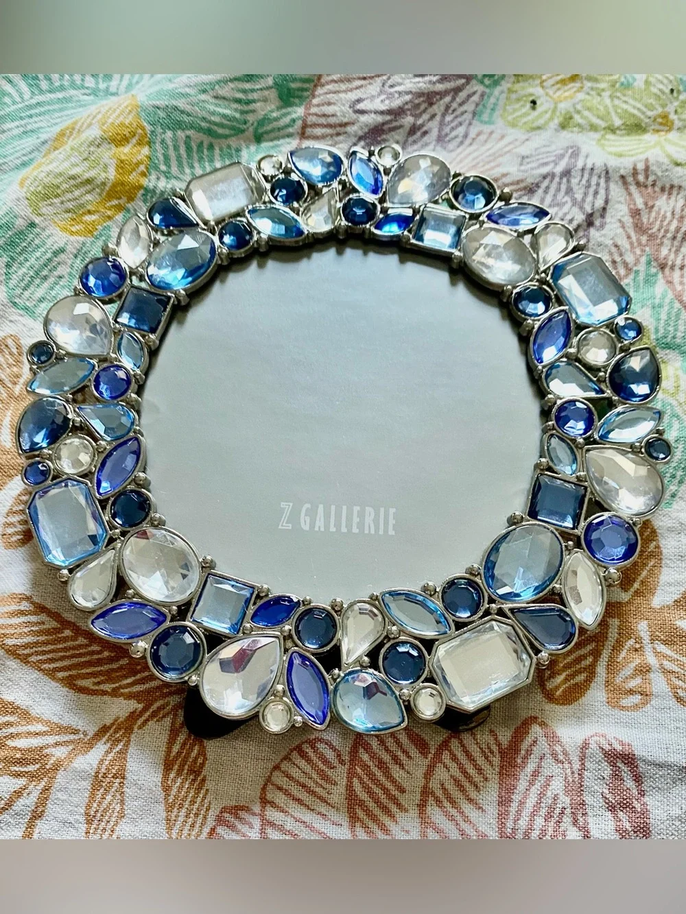 Z Gallery Blue & Clear Glass Stone Picture Frame. EC. BEAUTIFUL CLEAR GLASS.